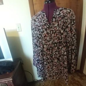 Button Front Black Print Blouse  NWT